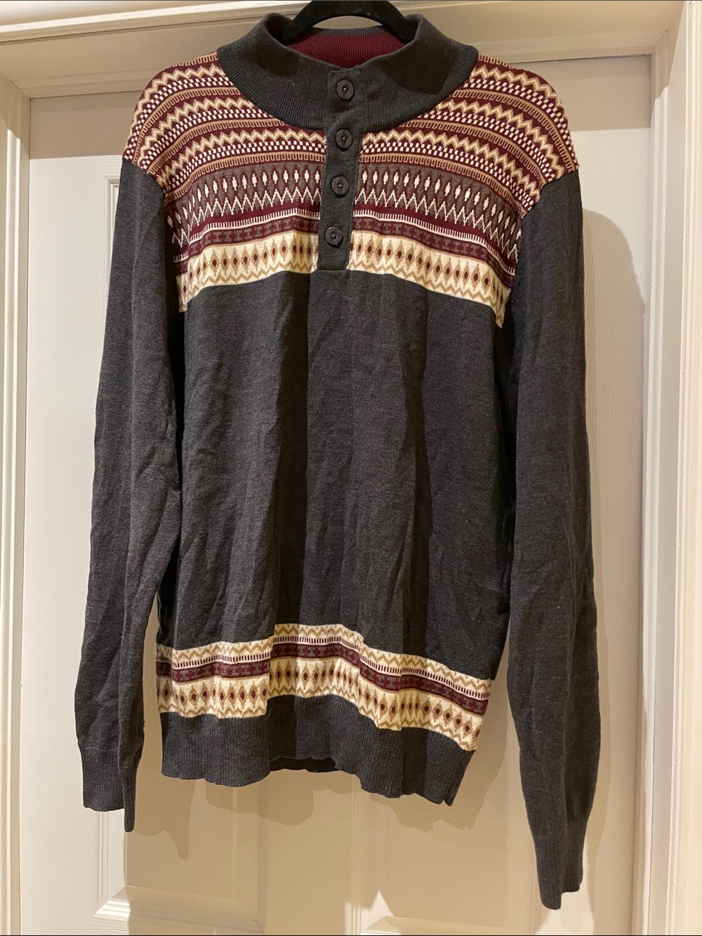Le 31 Simons Merino Wool Fair Isle Sweater XL Button Neck Heritage Nordic